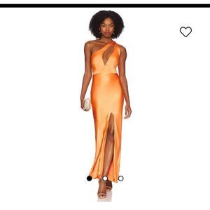 Bardot(Australian) Orange Satin Crepe Halter Crossback Dress,  Deep V Front, Fro